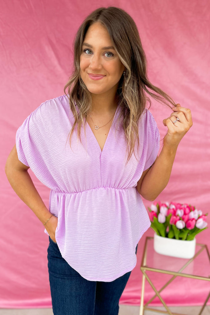 Lordes V Neck Short Sleeve Crinkle Top - Be You Boutique