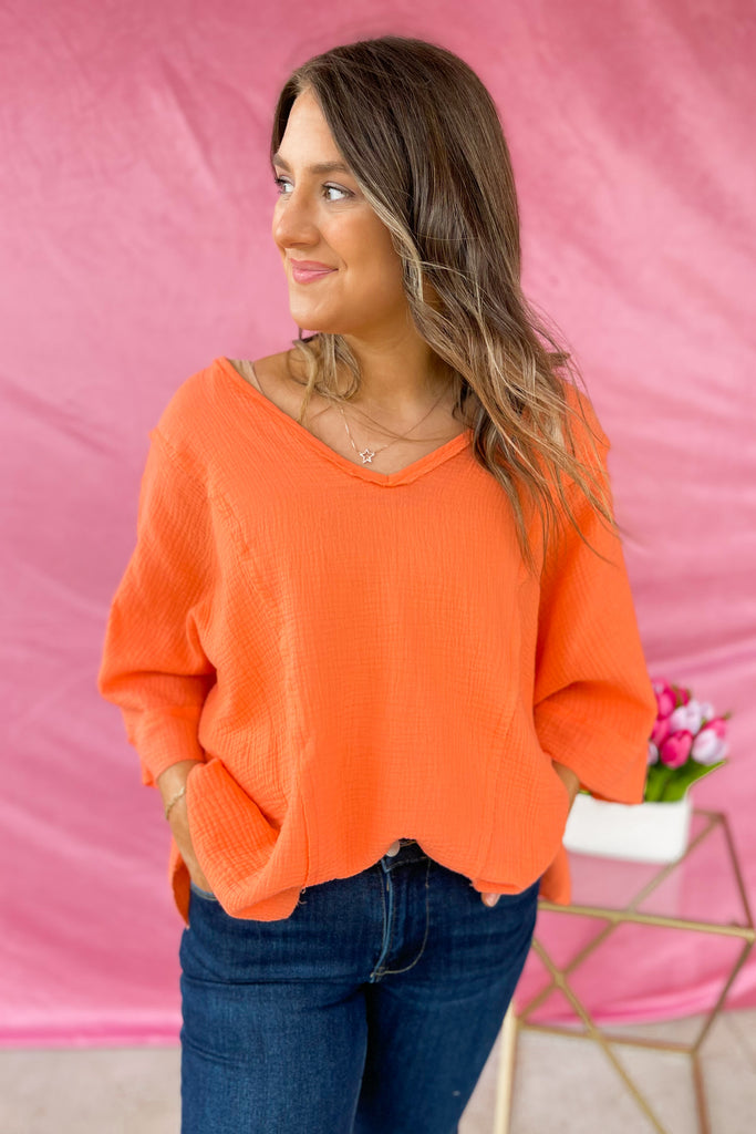 Kara V Neck Loose Fit Short Sleeve Gauze Top - Be You Boutique