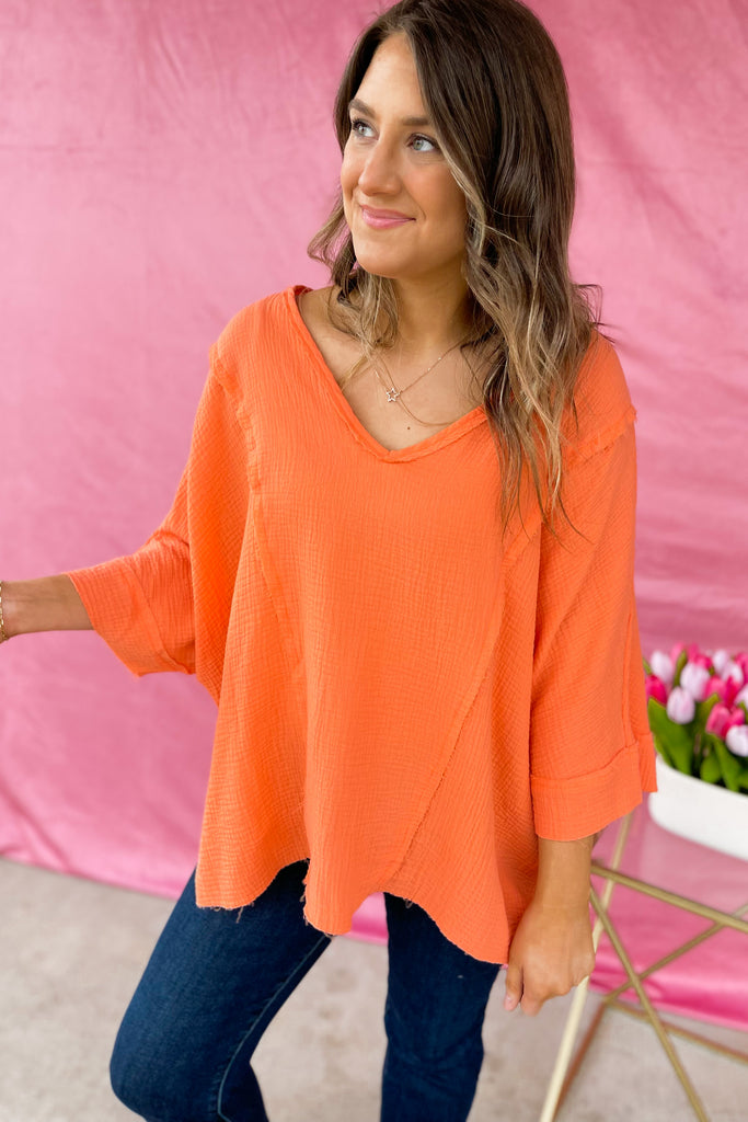 Kara V Neck Loose Fit Short Sleeve Gauze Top - Be You Boutique