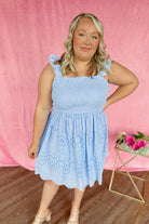 Regina Blue Eyelet Scallop Hem Summer Dress - Be You Boutique