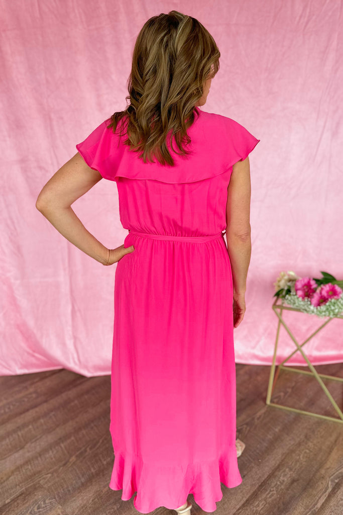 Rhet Hot Pink Ruffle Detail Solid Maxi Dress - Be You Boutique