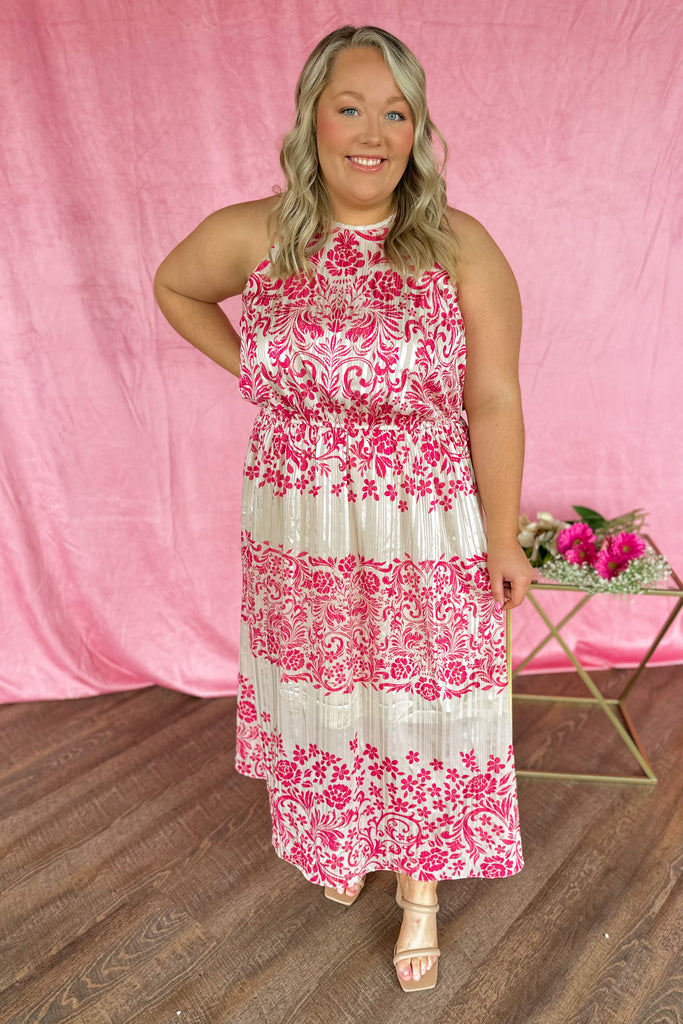 Ivy Metallic Print Halter Style Maxi Dress - Be You Boutique