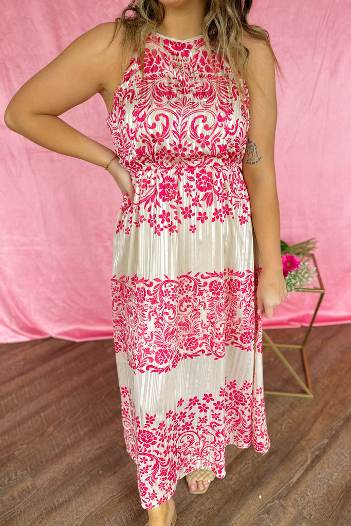 Ivy Metallic Print Halter Style Maxi Dress - Be You Boutique