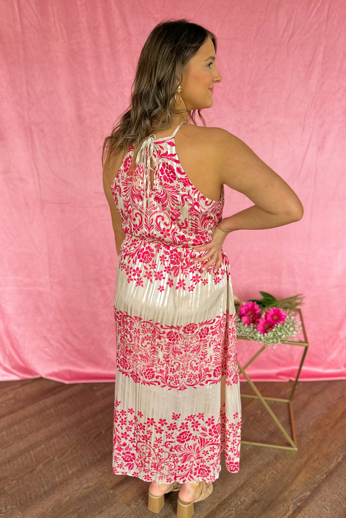 Ivy Metallic Print Halter Style Maxi Dress - Be You Boutique