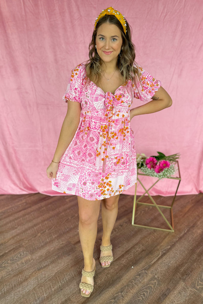 Cindy Pink Floral Short Sleeve Dress - Be You Boutique