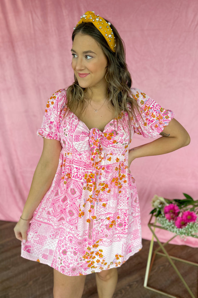 Cindy Pink Floral Short Sleeve Dress - Be You Boutique