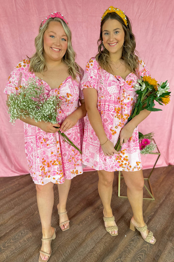 Cindy Pink Floral Short Sleeve Dress - Be You Boutique