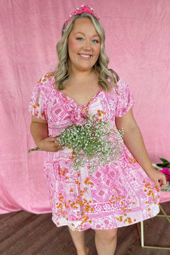 Cindy Pink Floral Short Sleeve Dress - Be You Boutique