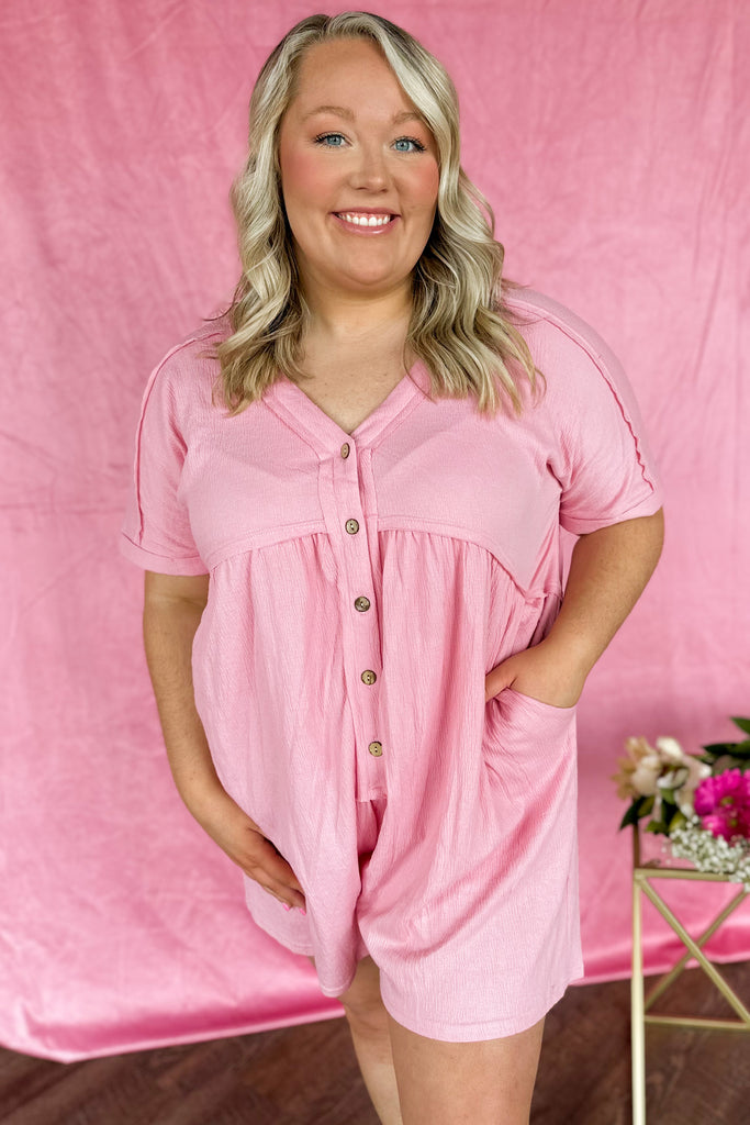 Candence Textured Knit Button Down Romper - Be You Boutique