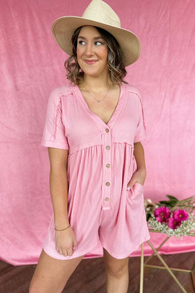 Candence Textured Knit Button Down Romper - Be You Boutique