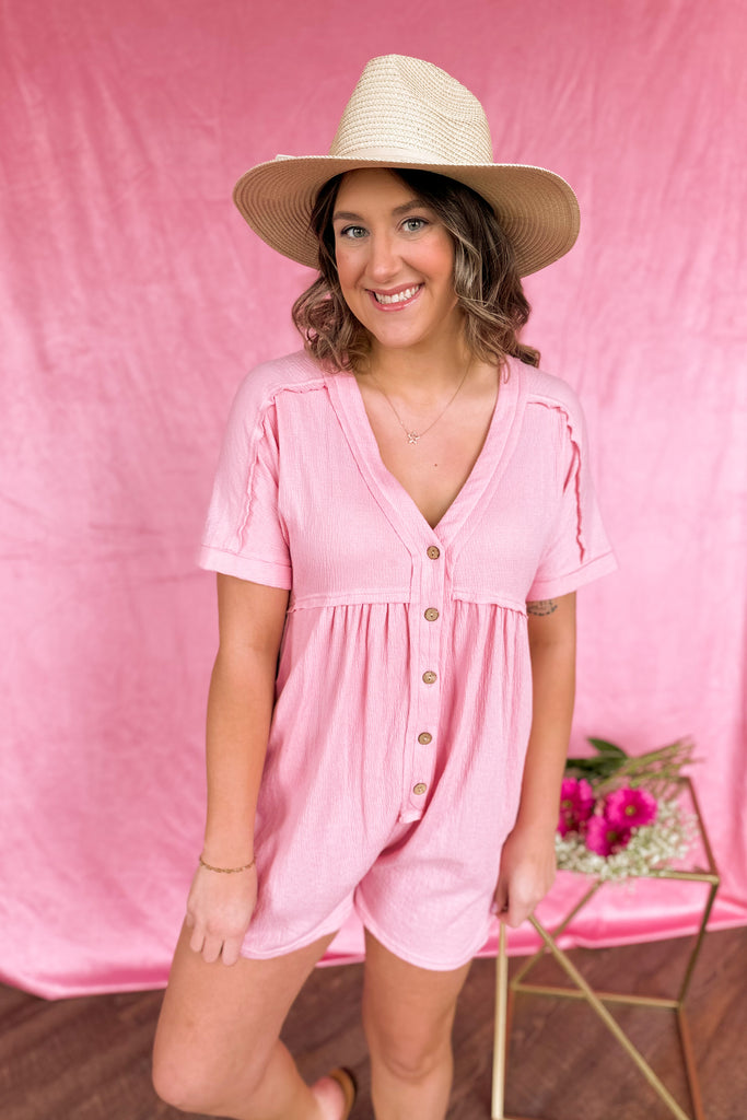 Candence Textured Knit Button Down Romper - Be You Boutique