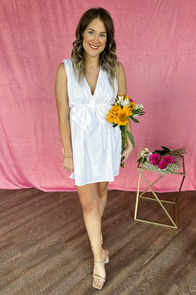 Mal V Neck Sleeveless Dress with Bow - Be You Boutique