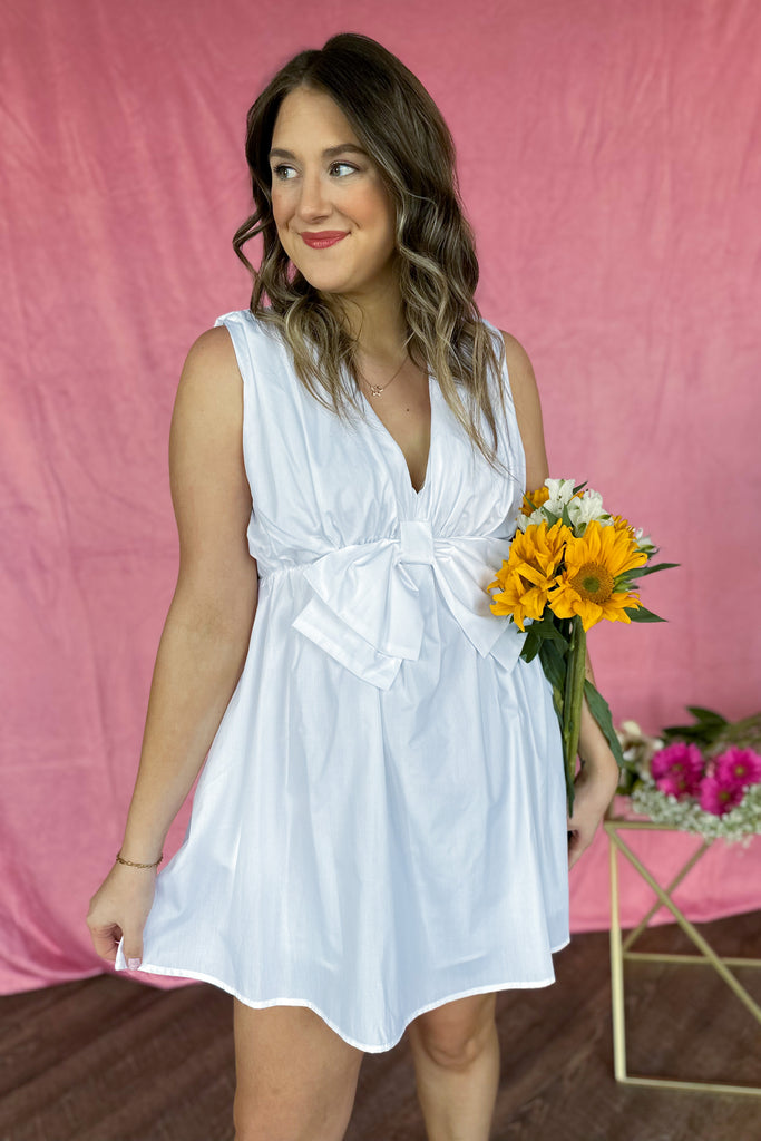 Mal V Neck Sleeveless Dress with Bow - Be You Boutique