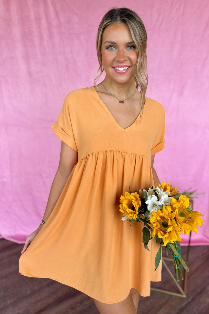 Lula V Neck Short Sleeve Babydoll Dress - Be You Boutique
