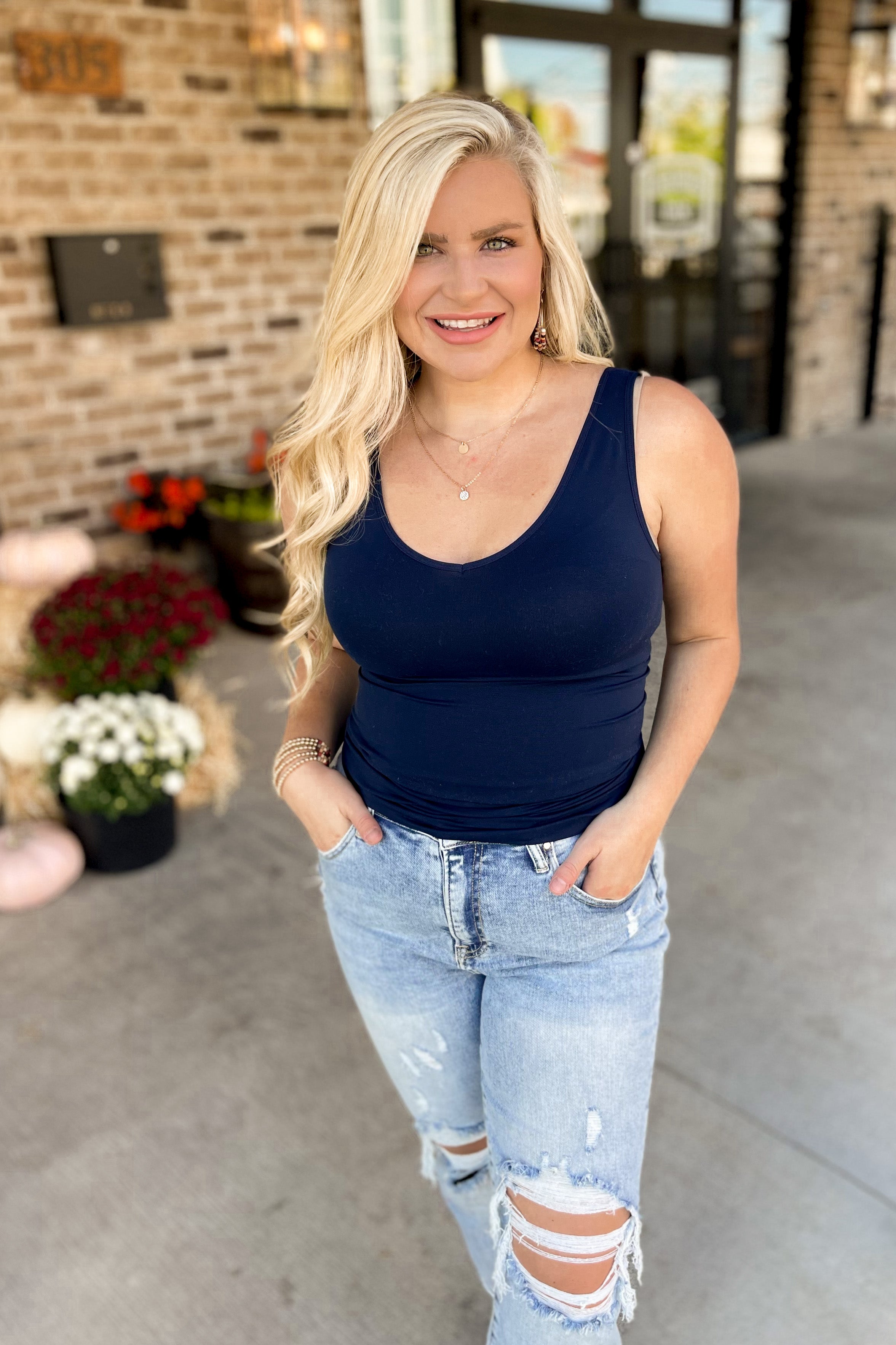 Cathy Basic Reversible Seamless Tank ~ Navy - Be You Boutique