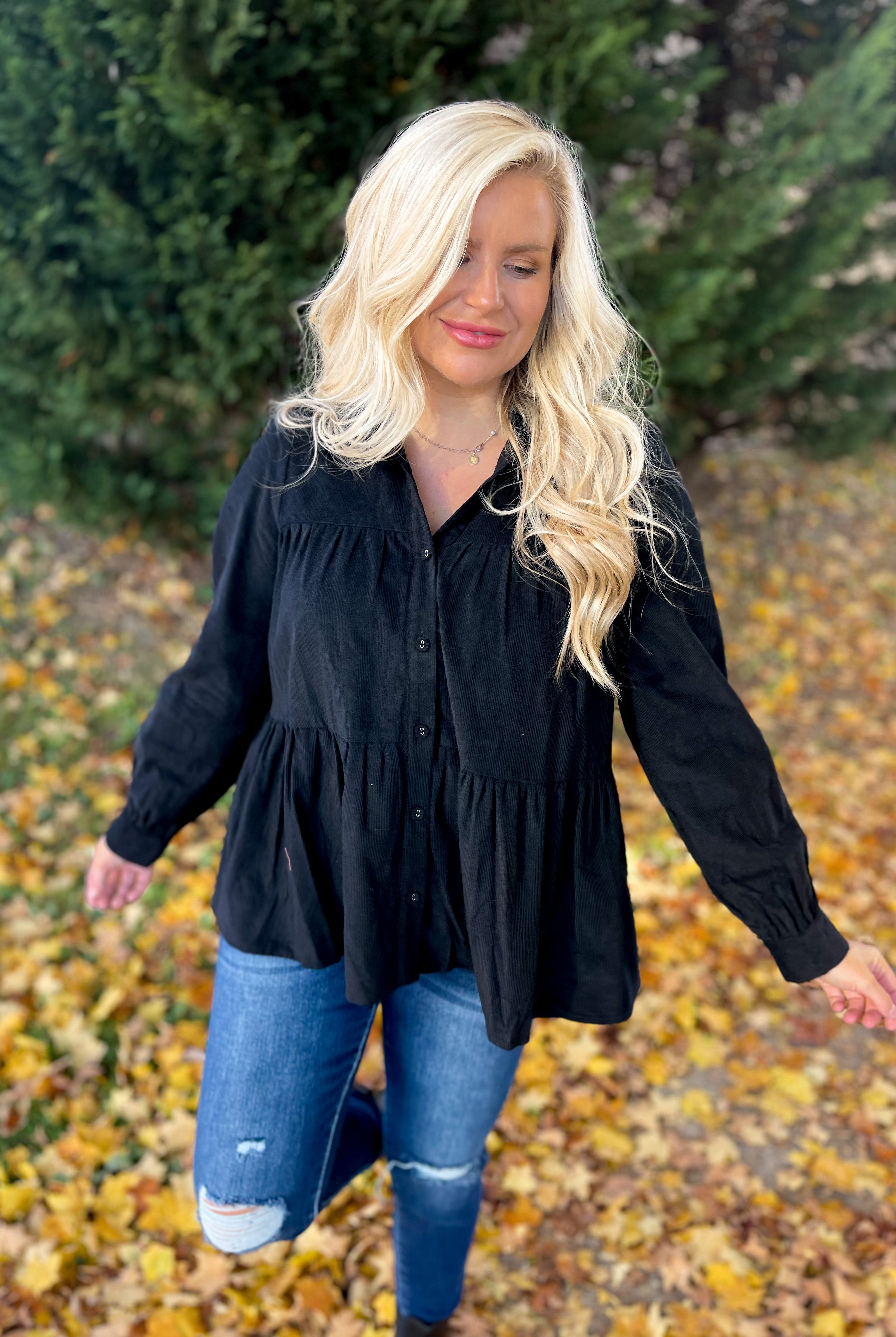 Horace Tiered Button Up Corduroy Top - Be You Boutique