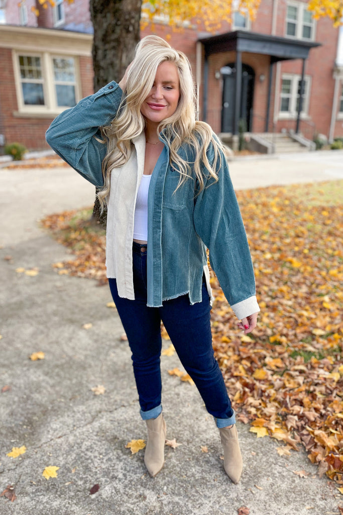 Melvin High Low Color Block Corduroy Jacket - Be You Boutique