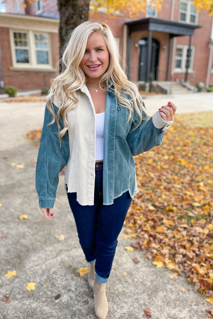 Melvin High Low Color Block Corduroy Jacket - Be You Boutique
