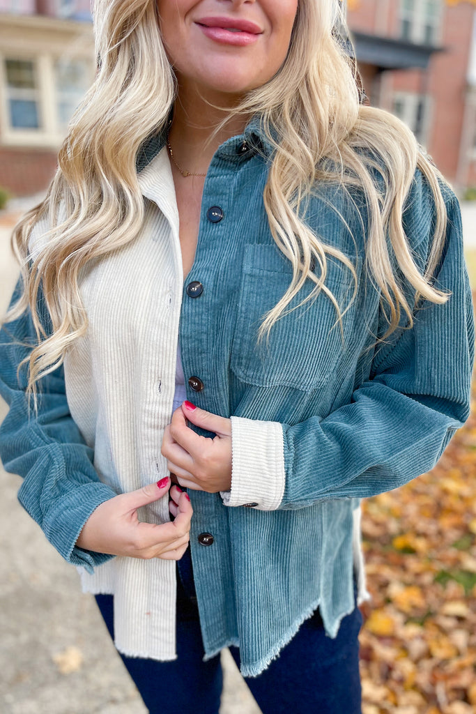 Melvin High Low Color Block Corduroy Jacket - Be You Boutique