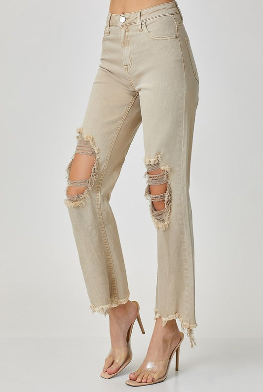 Ian High Rise Straight Denim Distressed Jeans - Be You Boutique