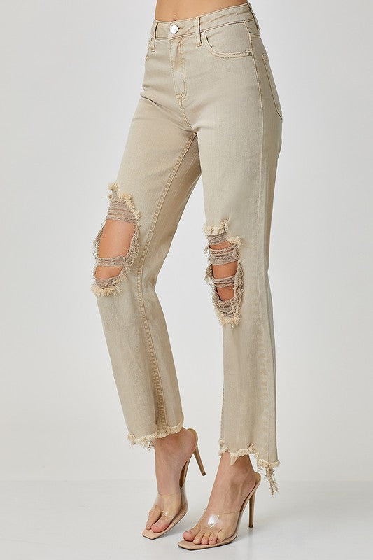 Ian High Rise Straight Denim Distressed Jeans - Be You Boutique