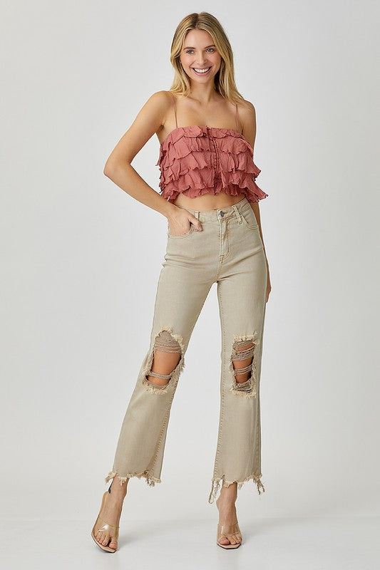 Ian High Rise Straight Denim Distressed Jeans - Be You Boutique