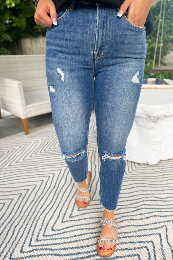 Risen McKenzie High Rise Distressed Relax Fit Skinny Jeans - Be You Boutique
