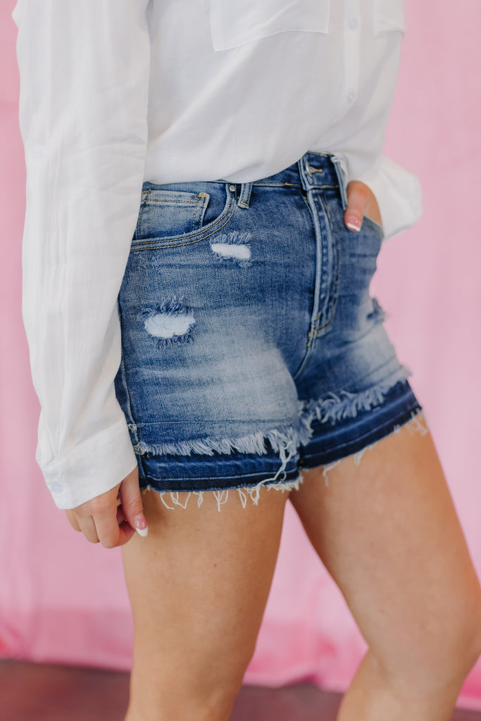 Risen Molly High Rise Patched Leg Shorts - Be You Boutique