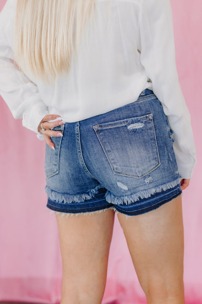 Risen Molly High Rise Patched Leg Shorts - Be You Boutique