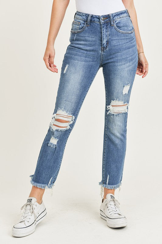 Risen Jarvis High Rise Distressed Ankle Straight Jeans - Be You Boutique