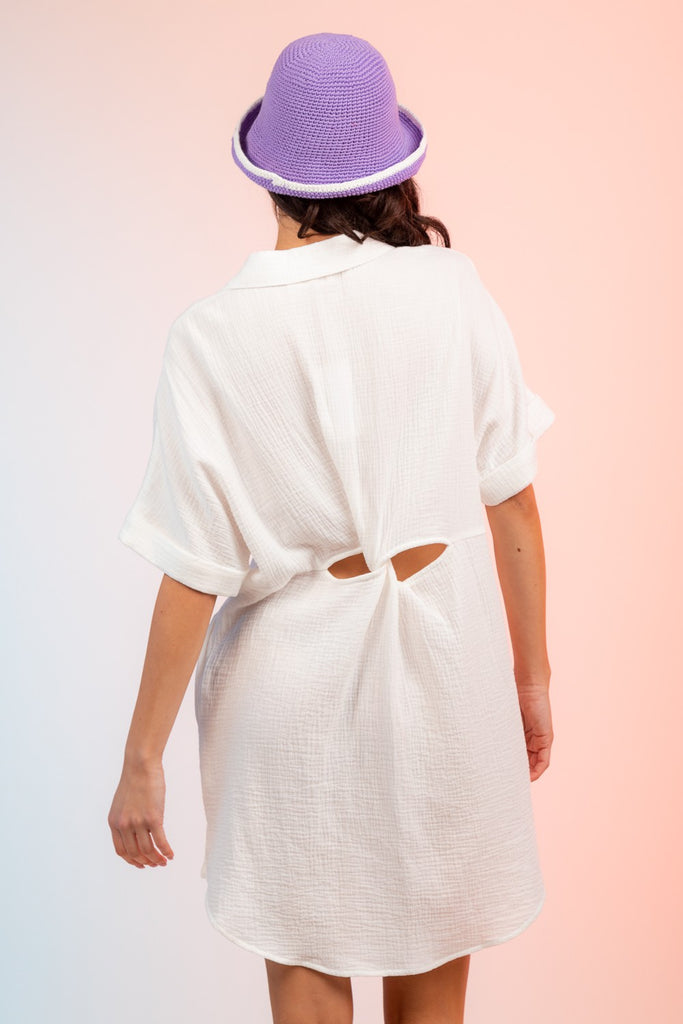 Louella Short Sleeve Back Twist Shirt Dress - Be You Boutique