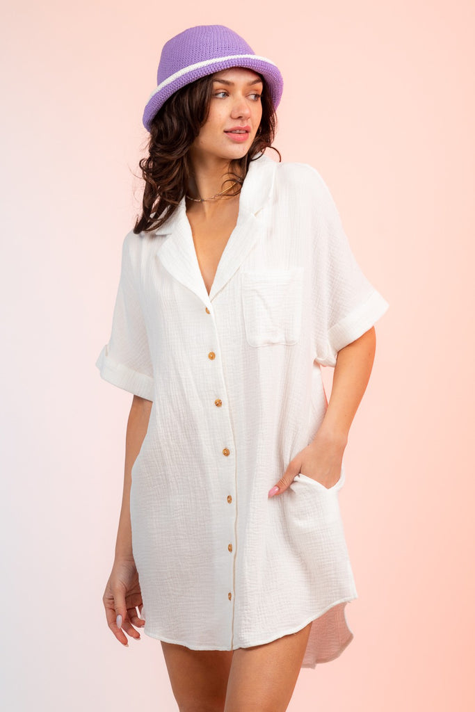 Louella Short Sleeve Back Twist Shirt Dress - Be You Boutique