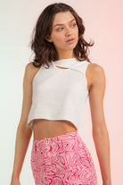 Dane Sleeveless Solid Knit Cutout Neck Crop Top - Be You Boutique
