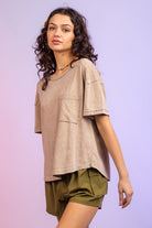 Clara Short Sleeve Washed Knit Pocket Tee - Be You Boutique