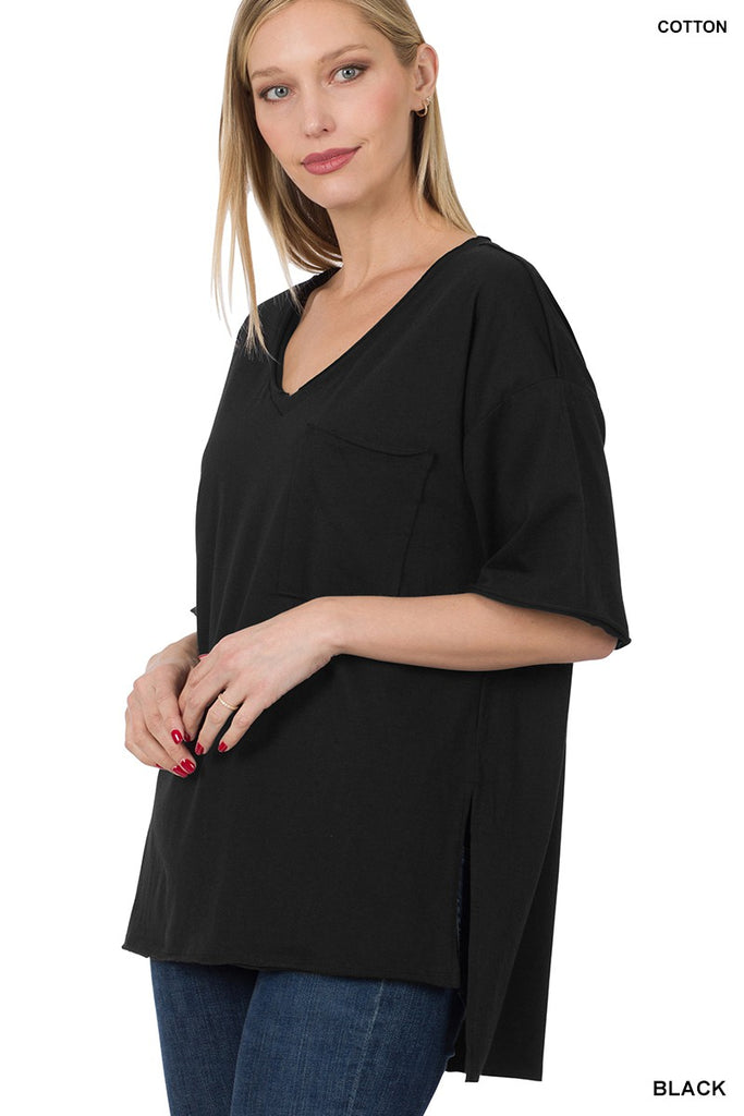 Holly Front Pocket Raw Edge Boyfriend Tee - Be You Boutique