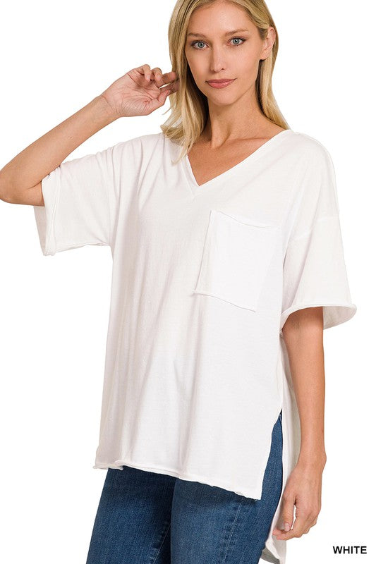 Holly Front Pocket Raw Edge Boyfriend Tee - Be You Boutique
