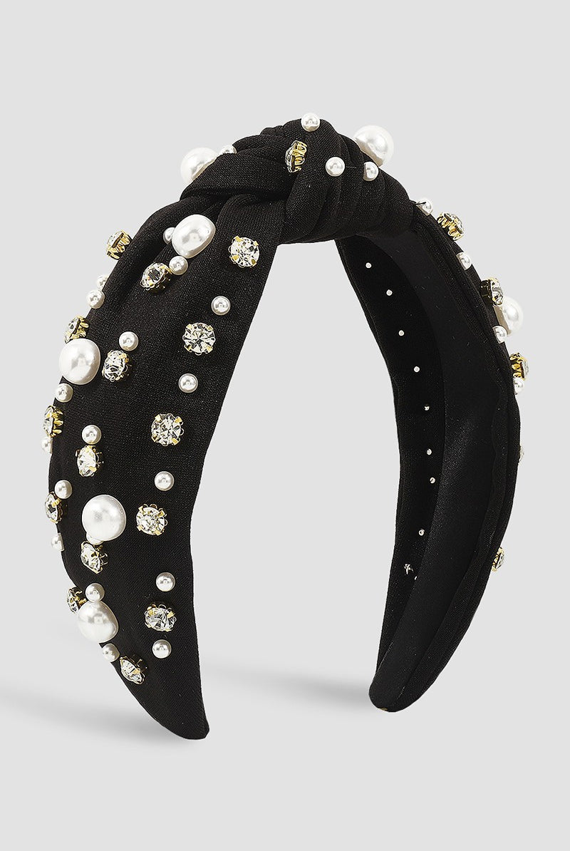 Karen Rhinestone and Pearl Top Knot Baroque Headband - Be You Boutique