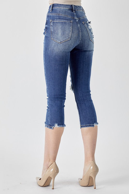 Risen Dawn High Rise Distressed Denim Jean Capri - Be You Boutique