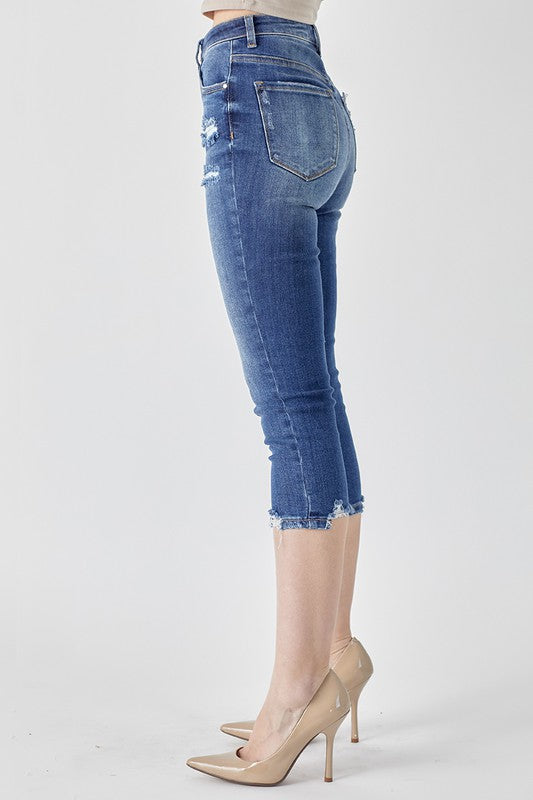 Risen Dawn High Rise Distressed Denim Jean Capri - Be You Boutique