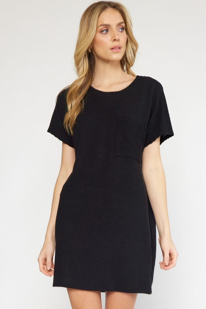 Cameron Ribbed Round Neck Short Sleeve Dress - Be You Boutique