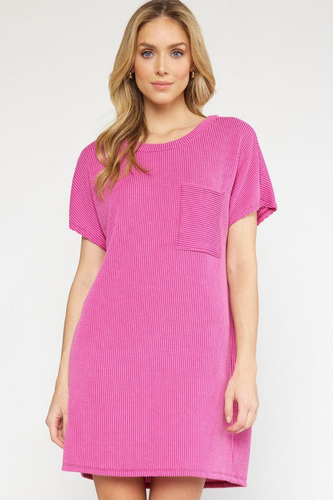 Cameron Ribbed Round Neck Short Sleeve Dress - Be You Boutique