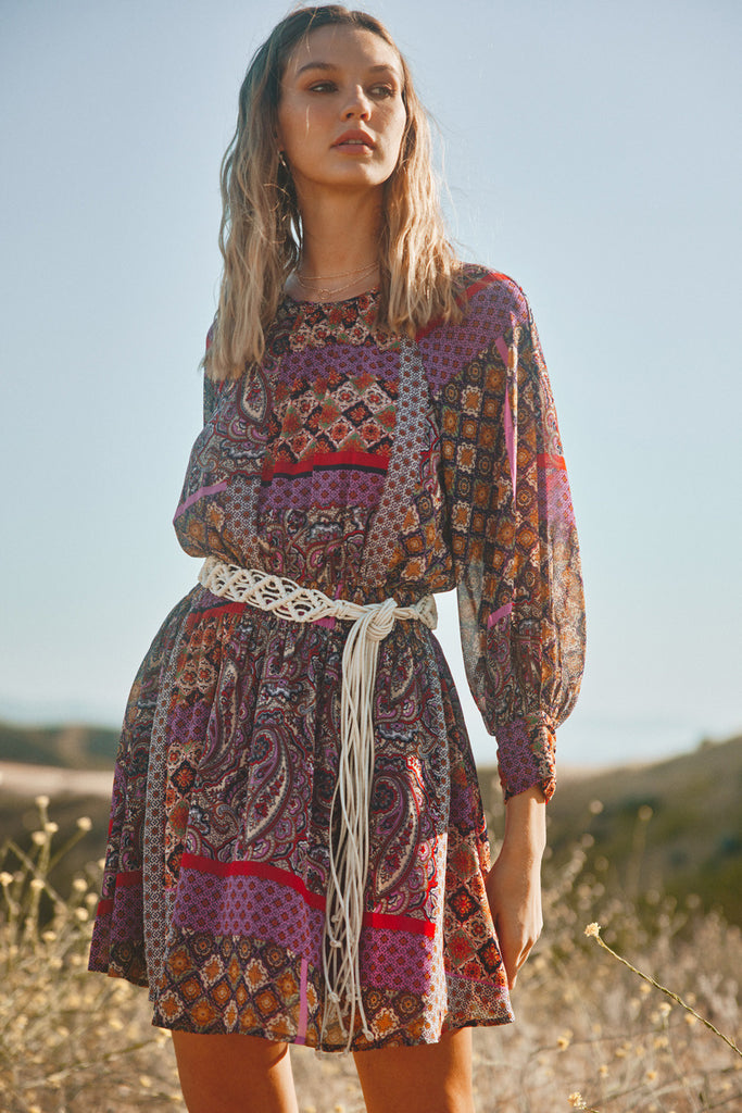 Allie Plum Print Long Sleeve Dress - Be You Boutique