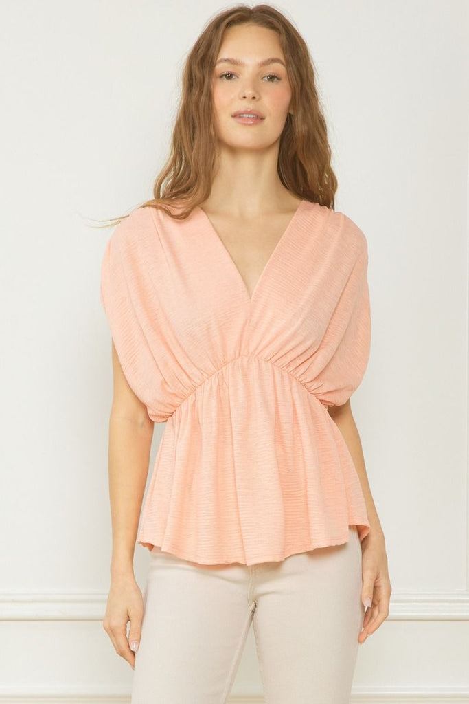 Lordes V Neck Short Sleeve Crinkle Top - Be You Boutique