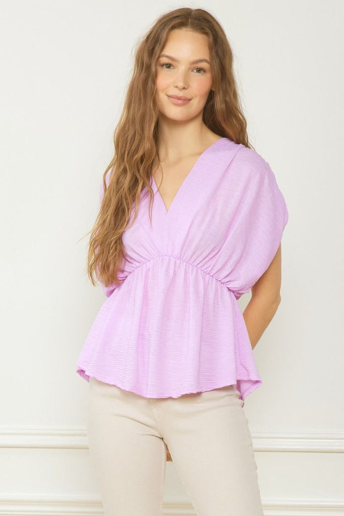 Lordes V Neck Short Sleeve Crinkle Top - Be You Boutique