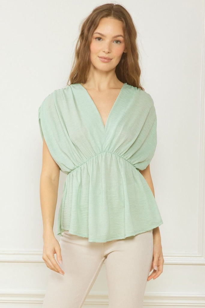 Lordes V Neck Short Sleeve Crinkle Top - Be You Boutique