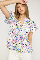 Aurora Short Sleeve Babydoll Floral Print Top - Be You Boutique