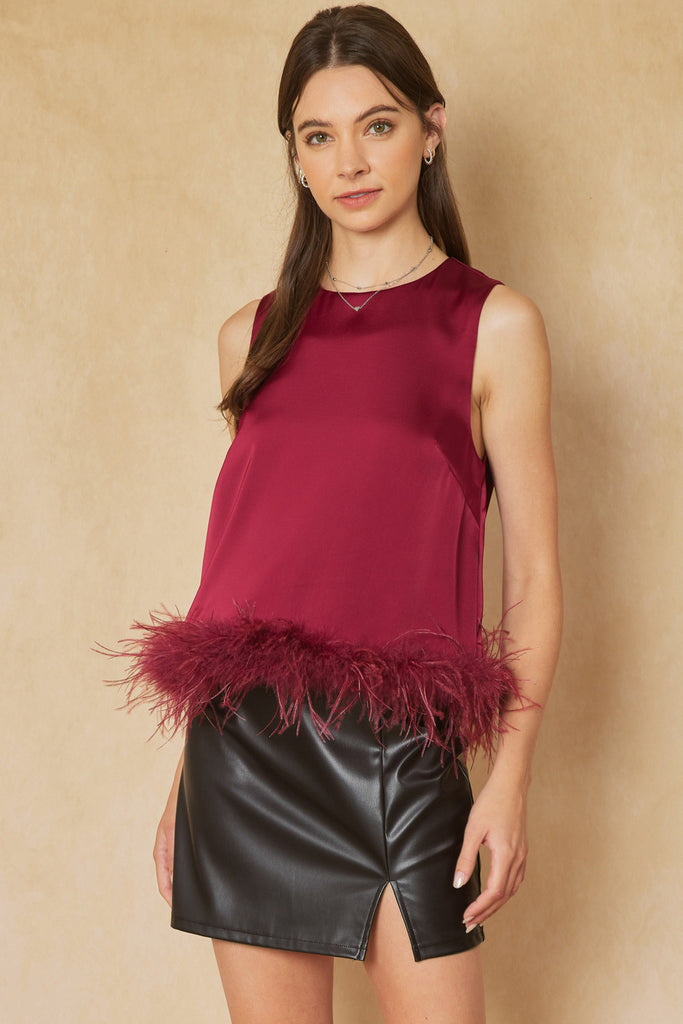 Eric Sleeveless Feather Trimmed Top - Be You Boutique