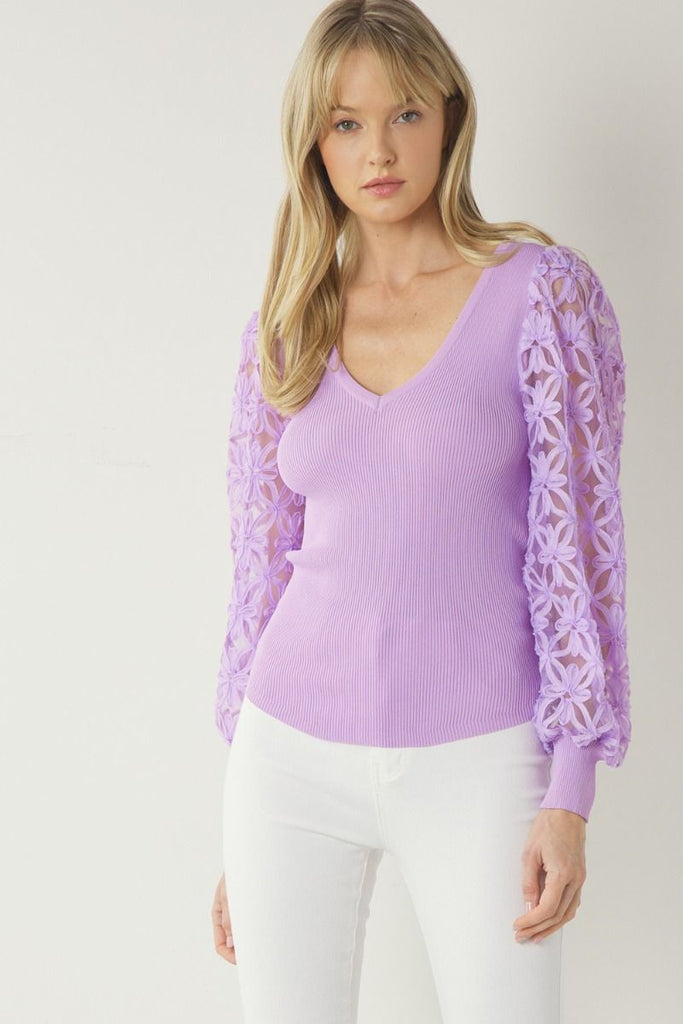 Marcel V Neck Long Sheer Sleeve Ribbed Top - Be You Boutique