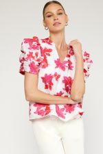 Flo Floral Jacquered Puff Sleeve Top - Be You Boutique
