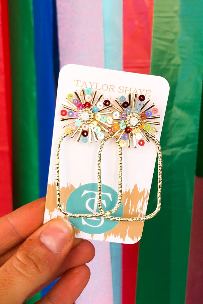 Taylor Shaye Rainbow Sequin Sunburst Hoop Earrings - Be You Boutique